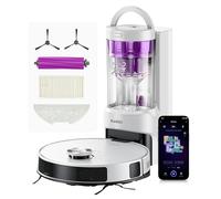EUREKA E20 Plus Robot Aspirador Autovaciado, 8000 Pa, Anti-enredos, 180 Min | Robot Aspirador y Fregasuelos, Vaciado Automático, DuoDetect AI 3D, Anti-enredos para Alfombras y Pelos de Mascotas, Blanco