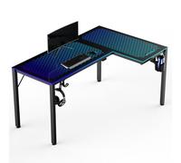 Eureka Ergonomic Escritorio de Gaming 152.4 × 102.4 × 76.2cm, L - Form RGB LED PC Escritorio de Ordenador, Music Sync Luminescence and Reinforced Glass Escritorio, Reversible Escritorio de Esquina