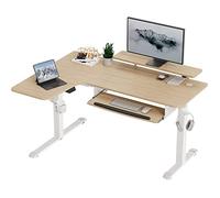 EUREKA ERGONOMIC Escritorio en Forma de l, Escritorio de computadora Ajustable de Altura eléctrica de 155 × 110cm, con Bandeja de Teclado, Soporte de visualización y Tiras led