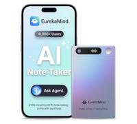 EurekaMind Grabadora de voz AI con transcripción y resumen, identificación de altavoz, reducción de ruido, memoria de 64 GB, 138 idiomas, control de aplicaciones, para reuniones, llamadas