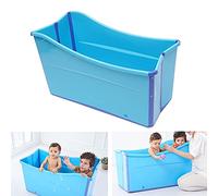 EurHomePlus Bañera plegable para adultos y niños, azul, 98 x 50 x 56 cm, incluye tubo de drenaje, tapón de drenaje, bloqueador de agua y clips de sujeción