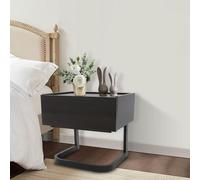 EurHomePlus Mesita de noche moderna con cajón, MDF, acero, para dormitorio y sala de estar, 50 x 40 x 45 cm (nogal negro)