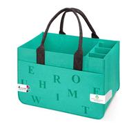 Eurhomewit Bolsa Compra de Fieltro con Compartimentos, 30 L Bolsa de Fieltro Plegable, Bolsa para Botellas de Vino/Bolsa para Leña/Cesto para Ropa/Cesto para Juguetes (Turquesa/Gris Oscuro)