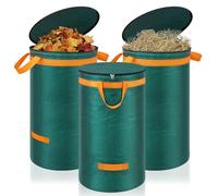 Eurhomewit Bolsas de basura de jardín, 3 x 120L Bolsas de basura para jardín con Asas y Tapa, Sacos de Jardin Reutilizables y Estables