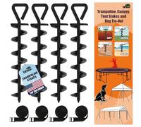 Eurmax USA - Juego de 4 estacas Resistentes para trampolín, Juego de Anclaje para Trampolines, toldo, Ancla, Perro, 4 Cinturones Fuertes (Negro)