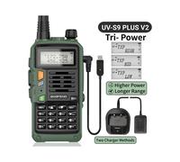 (Euro Green V2) Walkie Talkie UV S9 Plus V2 de 10 W, potente, con cargador USB, alcance de 16 km, portátil,
