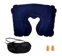 EUROAMZ Almohada Hinchable con Tapones para Oidos y Antifaz, Almohada Cervical y Cuello mas Kit de Viaje. Extra Fino (Azul Marino)