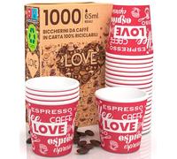 Eurocali 1000 Vasos de Papel para Café 65ml LoveRedCUP Vasos Ecológicos Biodegradables Desechables Pequeños Para Llevar Bebidas Calientes