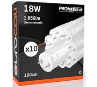 Eurocali 10x Tubos LED 120cm G13 T8 18W 1850 Lúmenes Luz Blanca Natural 4000K - Haz de Luz 160° - Reemplazo de Neón
