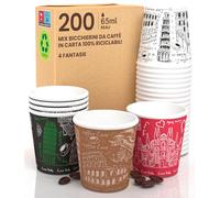 Eurocali 200 vasos de papel para café 65 ml Italy Mix vasos ecológicos biodegradables desechables pequeños para llevar bebidas calientes