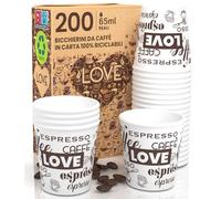 Eurocali 200 Vasos de Papel para Café Espresso Tamaño Pequeño 65ml Design LoveWhiteCUP - Desechables para Llevar Biodegradables Ecológicos para Bebidas Calientes