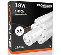 Eurocali 6x Tubos LED 120cm G13 T8 18W 1850 Lúmenes - Luz Blanca Natural 4000K - Haz de Luz 160° - Reemplazo de Neón