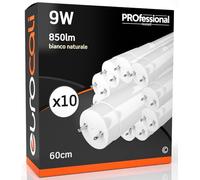 Eurocali Tubo LED 60cm G13 T8 9W 850 Lúmenes - Luz Blanca Natural 4000K - Haz de Luz de 160° - Reemplazo de Neón - 10 Lámparas