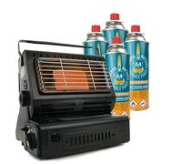 Eurocatch Calefactor de gas - Incl. 4 Bombonas de gas - Estufa - Calentador de patio - Calentador Portátil - Ajustable - Butane
