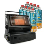 Eurocatch Calefactor de gas - Incl. 8 Bombonas de gas - Estufa - Calentador de patio - Calentador Portátil - Ajustable - Butane