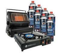 Eurocatch Cocina de gas y estufa - Juego de camping - incl. 8 bombonas de gas - buses de gas butano - Calefacción