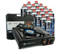 Eurocatch Estufa de Gas - Incluye 16 bombonas de gas - Cocina a Gas - Estufa de camping - Estuche de transporte