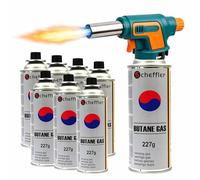 Eurocatch Soplete de Gas 1300°C - Encendido Electrico - Potencia Ajustable - Set con 8x Cartucho de Gas Butano 227g