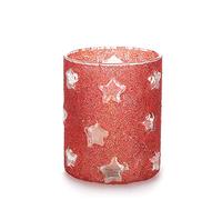 EUROCINSA Ref. 26348 Set de 2 portavelas de Cristal Forrado en Rojo con Estrellas troqueladas 10Øx13cm. 2uds, Talla única