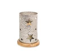 EUROCINSA Ref. 26547 Portavelas NHOA de Aluminio niquelado con Estrellas troqueladas 17/21Øx28cm. 1ud, Plata, Talla única