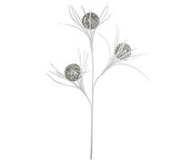 EUROCINSA Ref.71169C05 Navidad, Rama con 3 Bolas, Caja de 12uds, plástico/Plumas, Plata/Blanco, 52cm
