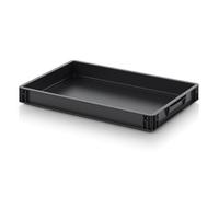 Eurocontenedor ESD 60x40x7,5 cm - Caja de Almacenamiento ESD Conductiva - Contenedor Antiestático Electrónica - Apilable y Duradero - Embalaje AUER, 15 litros, Negro
