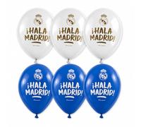 EuroFiestas, Globo Latex para Cumpleaños Infantil Real Madrid, Decoracion Cumpleaños Real Madrid, Decoracion Temática Oficial para Fiestas, Meriendas y Comuniones, 6 Unidades (Hala Mad)