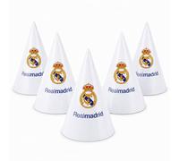 EuroFiestas, Gorros de Cumpleaños Infantil Real Madrid, Decoracion Cumpleaños Real Madrid, 15x10 Cm, Decoracion Temática Oficial para Fiestas, Meriendas y Comuniones, Accesorios para Celebración 6 Uds