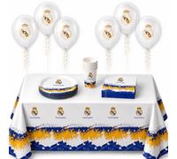 Eurofiestas - Kit Cumpleaños Real Madrid para 8 Personas - Decoracion Fiesta Madridista con Mantel, Platos de Carton, Vasos de Carton, Servilletas y Globos | Cumpleaños Futbol Niño