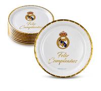 EuroFiestas, Platos Cumpleaños Real Madrid (18 cm), Decoracion Cumpleaños Real Madrid, Vajilla Temática Oficial para Fiestas, Meriendas y Comuniones, Accesorios para Celebración 8 Uds (Oro)