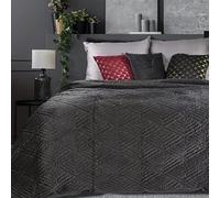 Eurofirany Deniz - Colcha de Terciopelo para Cama de 220 x 240 cm, con Costuras de Metal y Acolchadas, Manta de Glamour para Dormitorio o habitación de Invitados, Color Negro y Dorado