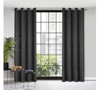 Eurofirany Eliza Cortina Estructural de Terciopelo con Ojales - 1 Pieza, Cortina de Terciopelo Aislante Térmica, Opaca, Blackout, para Dormitorio, Salón, 140x250 cm, Negro