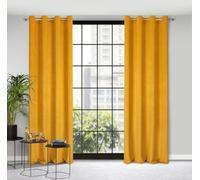 Eurofirany Eliza Cortina Estructural de Terciopelo con Ojales - 1 Pieza, Cortina de Terciopelo Aislante Térmica, Opaca, Blackout, para Dormitorio, Salón, 140x250 cm, Amarillo Mostaza