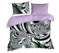 Eurofirany ETTA Juego de Cama de algodón, 2 Almohada y 1 Funda de edredón, Morado y Verde, 160X200cm+2x/70X80cm