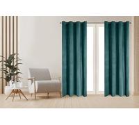 Eurofirany Juego de 2 cortinas de terciopelo, color turquesa oscuro con ojales, 140 x 250 cm, opacas, adecuadas para salón y dormitorio