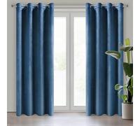Eurofirany Juego de 2 cortinas de terciopelo en azul oscuro con ojales, 140 x 250 cm, opacas, adecuadas para salón y dormitorio