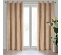 Eurofirany Juego de 2 cortinas de terciopelo en color beige oscuro con ojales, 140 x 250 cm, opacas, adecuadas para salón y dormitorio