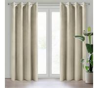 Eurofirany Juego de 2 cortinas de terciopelo en crema con ojales, 140 x 250 cm, opacas, adecuadas para salón y dormitorio