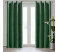 Eurofirany Juego de 2 cortinas de terciopelo verde con ojales, 140 x 250 cm, opacas para salón y dormitorio