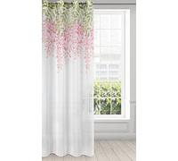 Eurofirany Julieta 382706 - Cortina Transparente con Ojales y Aspecto de Lino Claro, para salón, Cocina, habitación Infantil, Dormitorio, Ventana, 140 x 250 cm, Color Blanco y Rosa