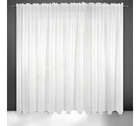 Eurofirany Lucy Cortina de Velo Liso Transparente con Trenza de Fruncido 1 ud. -para Dormitorio, Salón Elegante 100% Poliéster, Blanco, 300x300 cm