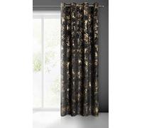 Eurofirany Tonia Cortina de Terciopelo con Patrón de Mármol Dorado y Ojales 1 Unidad. - Glamour Salón Dormitorio 140x250cm Negro