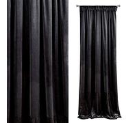 Eurofirany Velvet - Cortina de Terciopelo con pasadores (290 g/m2, 140 x 270 cm), Color Negro Tejido Grueso, Opaco, Suave, Moderno, para salón, Dormitorio
