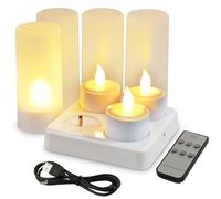 EuroFone Recargable LED Velas Tealight Vela parpadeante sin llama con el titular de la estación de carga (4pcs) (Yellow)