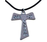 Eurofusioni Colgante chapado en plata de Pax et Bonum de Tau Cross - 1,45 pulgadas de alto