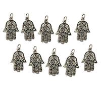 Eurofusioni Mano de Fátima Colgante chapada de Plata - 10 Charms Jamsa, Hamsa - Amuleto de la suerte para la fabricación de joyas, pulseras, pendientes, favores y decoraciones de bricolaje - h 2 cm