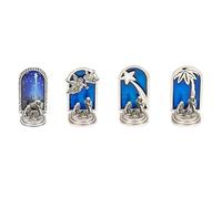 Eurofusioni Pesebre Navidad Completo de Plata chapeada - Miniatura Navidad de coleccionista - Set 4 Piezas: Ángeles, Estrella Cometa, Palmera, Imagen - Decoración navideña