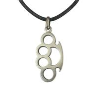 Eurofusioni Puño de acero Colgante Metal chapeada Plata con collar - Manopla Nudillera Knuckle Joya artesanal - Colgante Puño americano H 3 cm