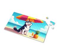 Eurographics Puzzles - Rompecabezas de 1000 piezas con texto en inglés "A Happy Husky disfruta de una bebida tropical en la playa". Rompecabezas de imágenes para adultos, regalos de Pascua para niños
