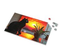 Eurographics Puzzles - Rompecabezas de 1000 piezas, un gato negro sentado en una mesa junto a una planta en maceta, rompecabezas para adultos, regalos de Pascua para niños pequeños (500 piezas)